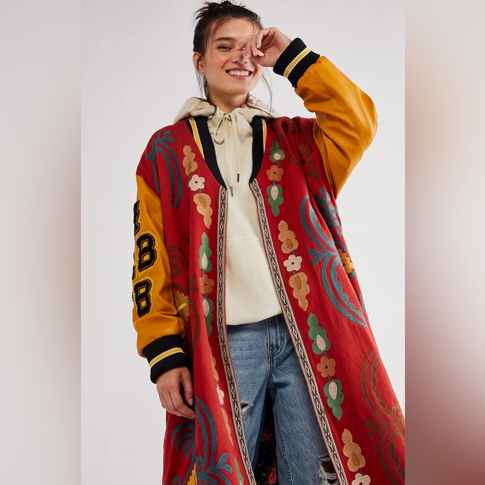 Free people meadow varsity bomber jacket oversized size small